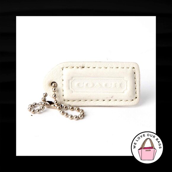 2" Medium VINTAGE COACH WHITE Leather Nickel Key Fob Bag Charm Keychain Hang Tag - Picture 1 of 1